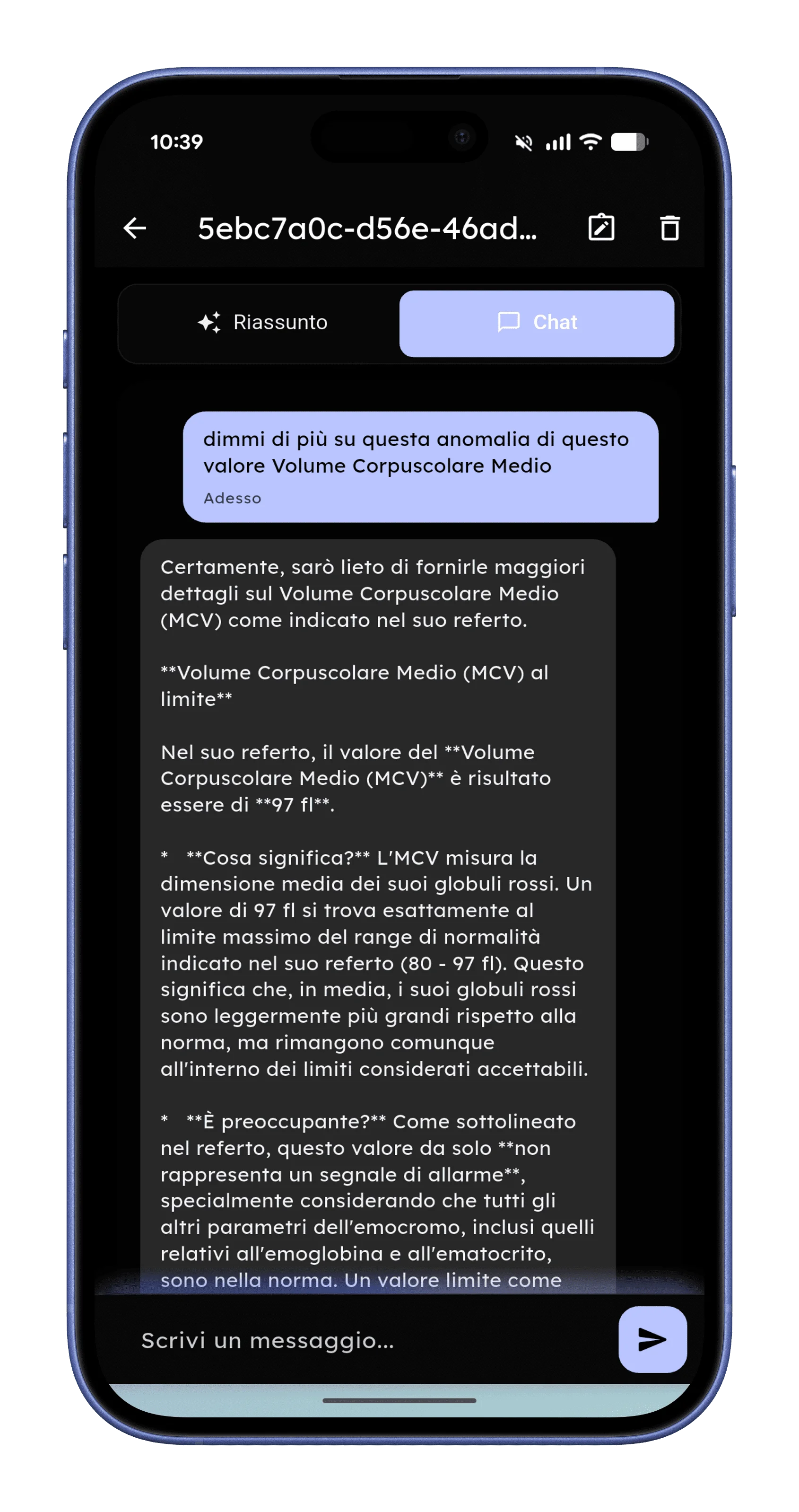 Chat AI per farsi spiegare i valori dei referti medici